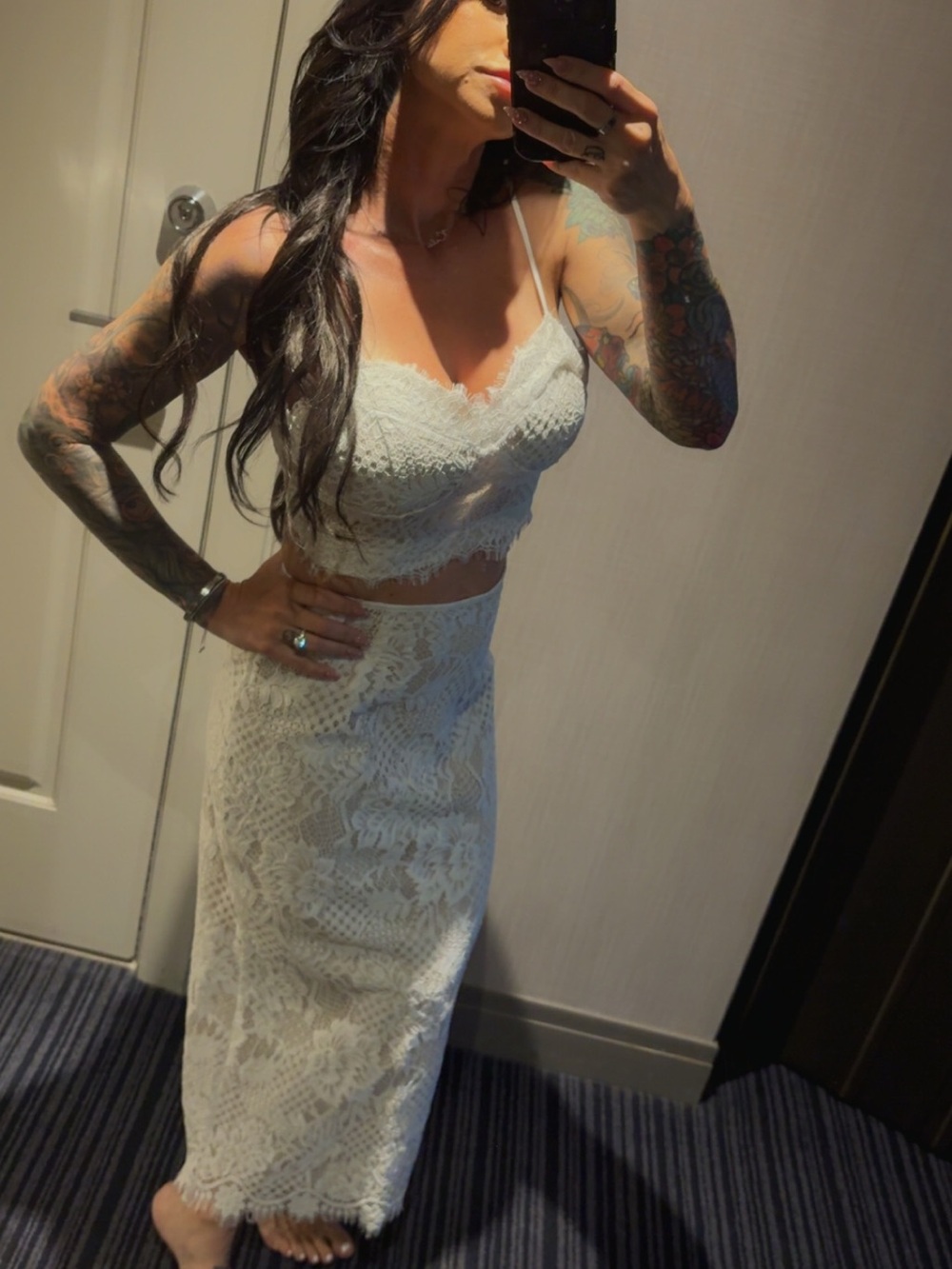 White Lace Two-Piece Midi Skirt Set - Picture 2 of 3